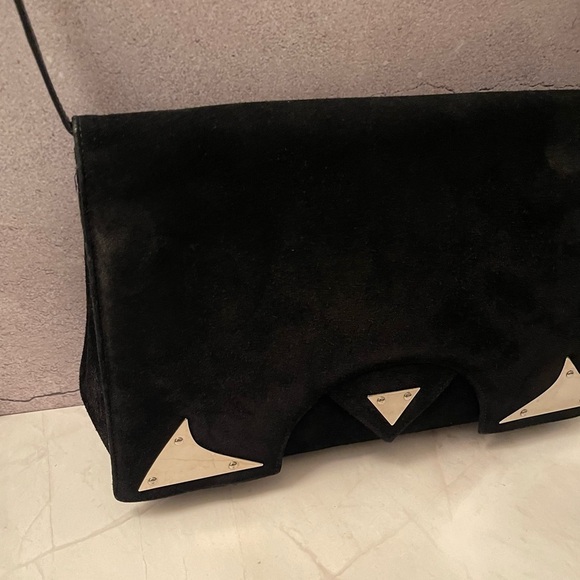 Vintage Charles Jourdan Black Suede Crossbody Clutch Bag Leather Interior - Picture 9 of 14